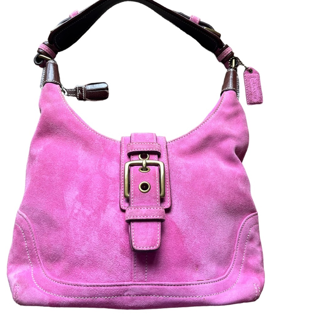 Coach Hampton F04S-7471 SuedeLeather Purse HOBO Bag Vintage Y2K Pink